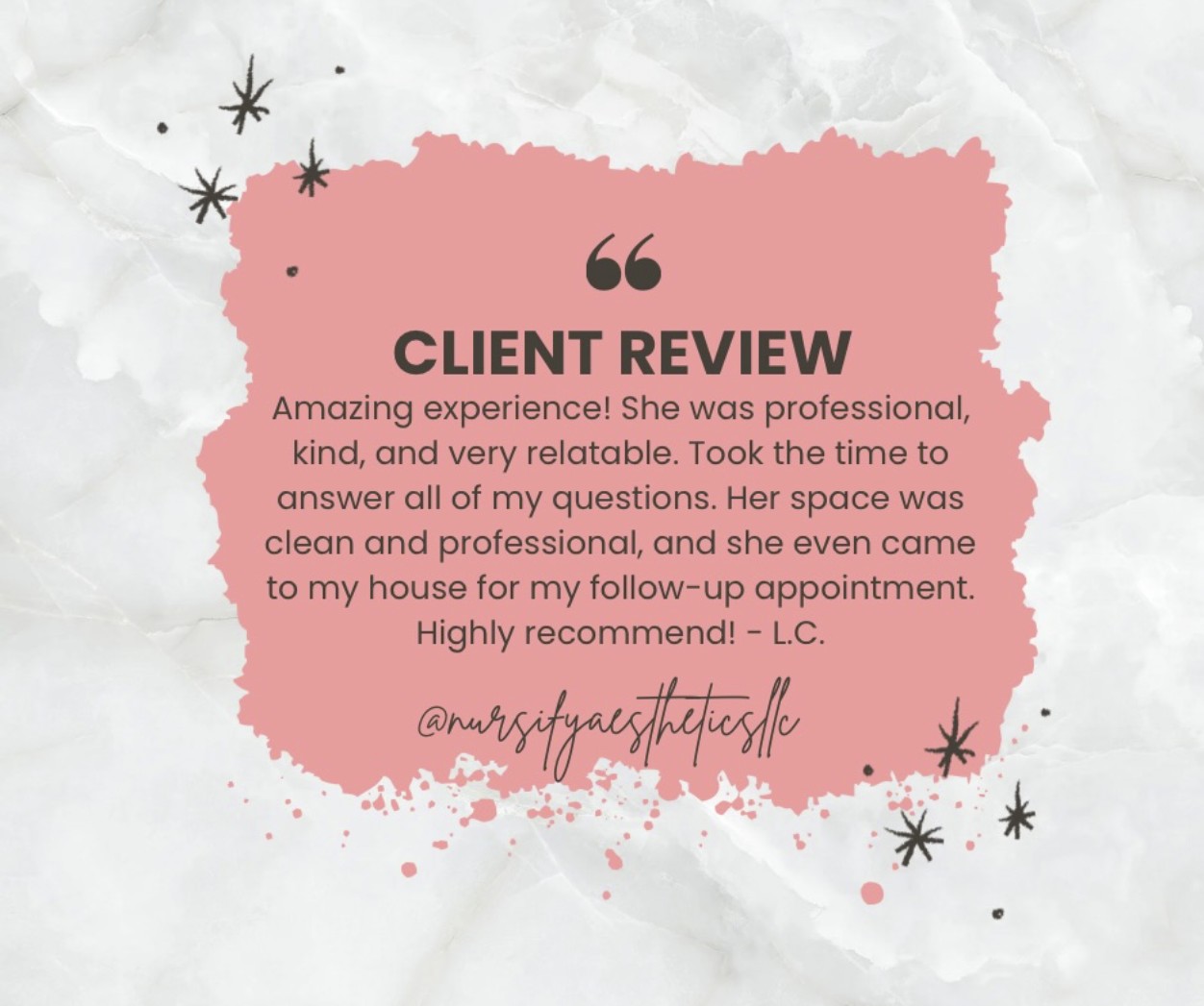 Happy client testimonial Nursify Aesthetics